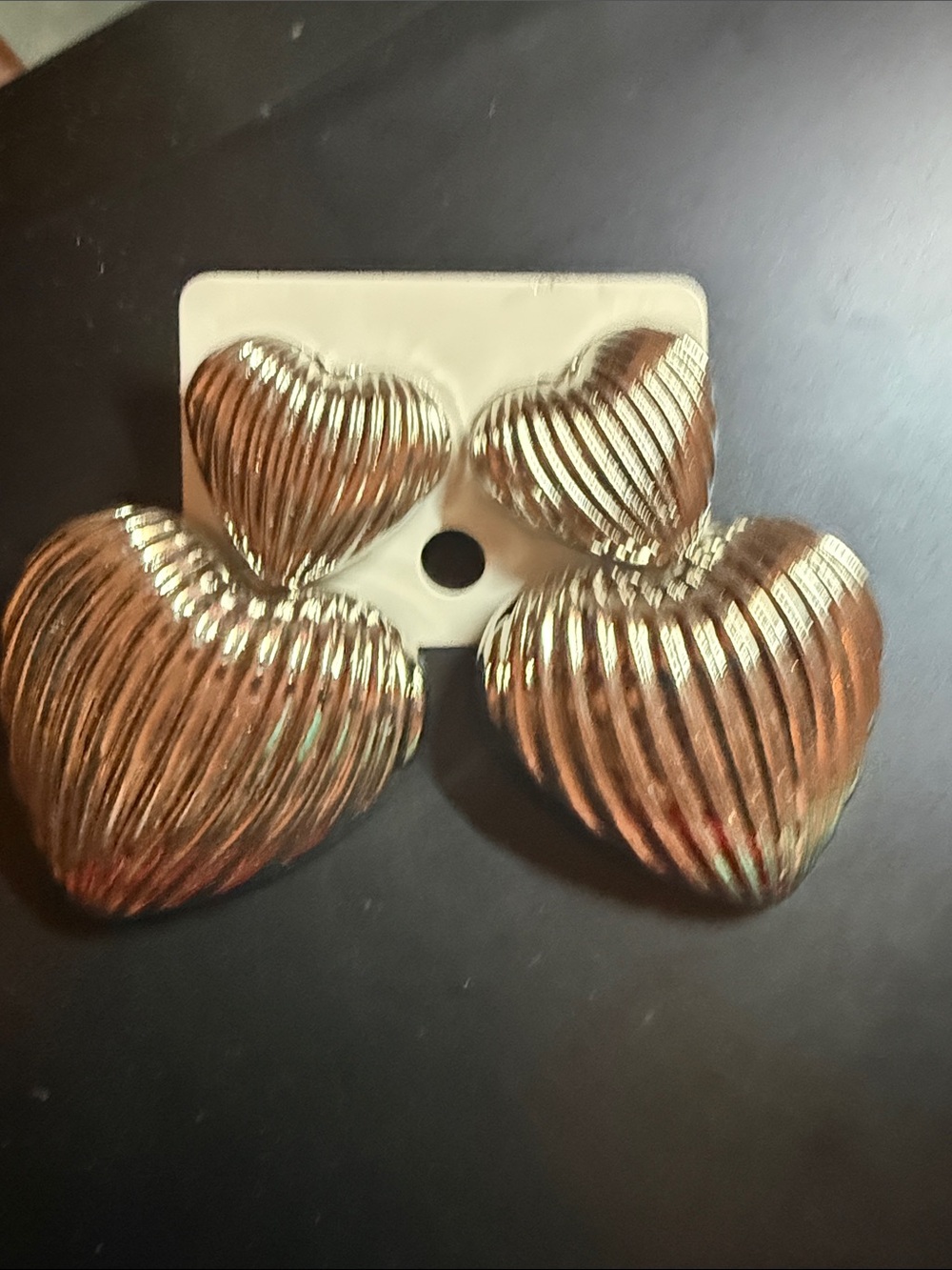 Gold Ribbed Heart Statement Earrings